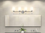 Henri 4 Light 32" Vanity in Brushed Nickel in a room setting