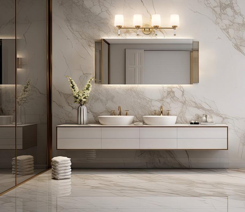 Henri 4 Light 32" Vanity in Modern Gold in a room setting