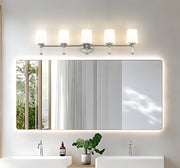 Henri 5 Light 42" Vanity in Brushed Nickel in a room setting