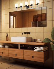 Henri 5 Light 42" Vanity in Matte Black in a room setting