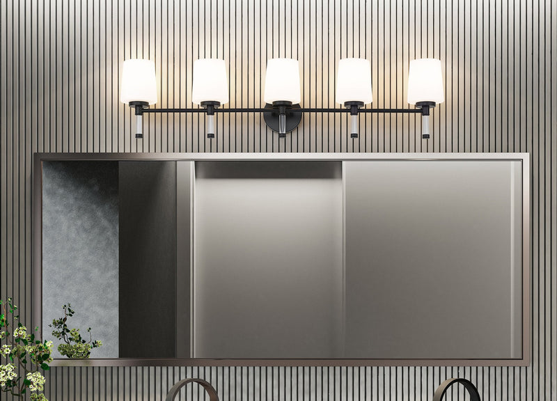 Henri 5 Light 42" Vanity in Matte Black in a room setting