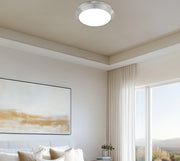 Quasars 1 Light 16" Flush Mount in Brushed Nickel in a room setting