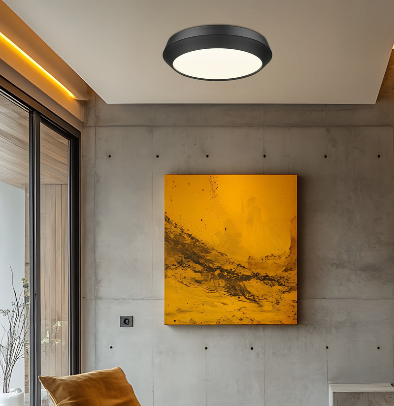 Quasars 1 Light 16" Flush Mount in Matte Black in a room setting