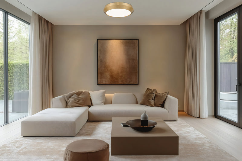 Quasars 1 Light 16" Flush Mount in Modern Gold in a room setting
