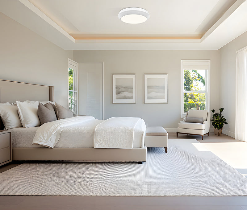 Quasars 1 Light 16" Flush Mount in Matte White in a room setting