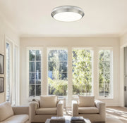 Quasars 1 Light 20" Flush Mount in Brushed Nickel in a room setting