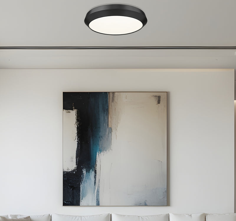 Quasars 1 Light 20" Flush Mount in Matte Black in a room setting
