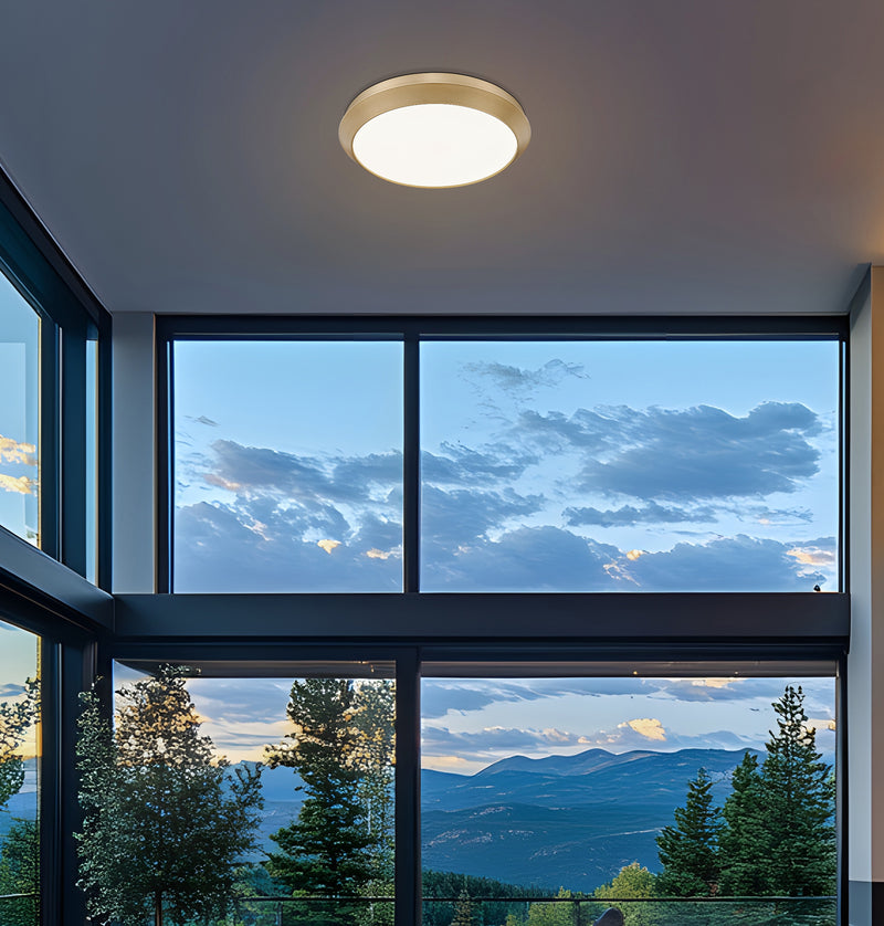 Quasars 1 Light 20" Flush Mount in Modern Gold in a room setting