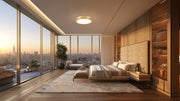 Quasars 1 Light 20" Flush Mount in Modern Gold in a room setting