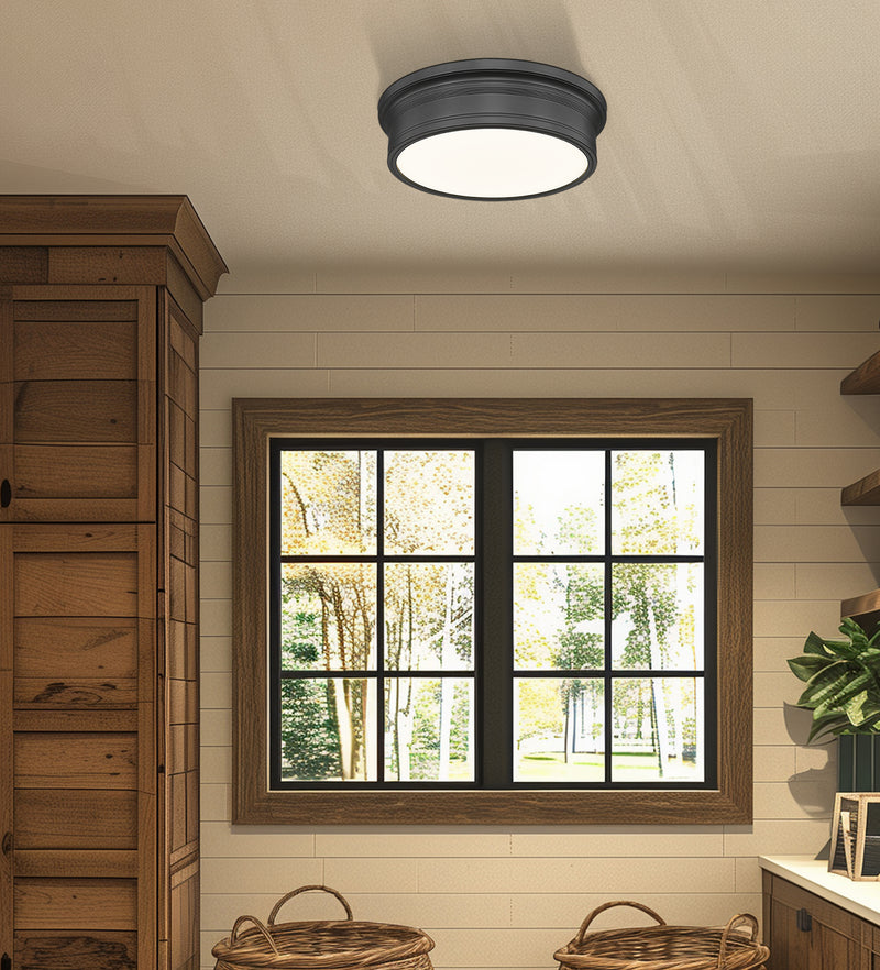 Bentley 1 Light 16" Flush Mount in Matte Black in a room setting