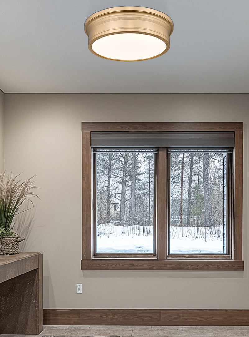 Bentley 1 Light 16" Flush Mount in Modern Gold in a room setting