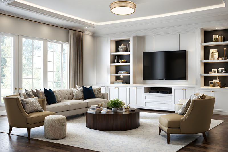 Bentley 1 Light 20" Flush Mount in Modern Gold in a room setting