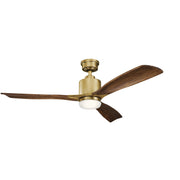 Ridley II 52" Ceiling Fan with Light in Natural Brass