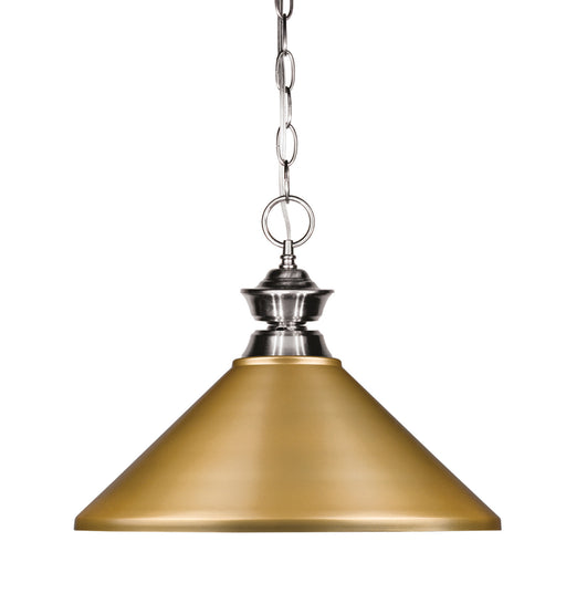 Shark 1 Light Pendant in Brushed Nickel with Satin Gold Shade