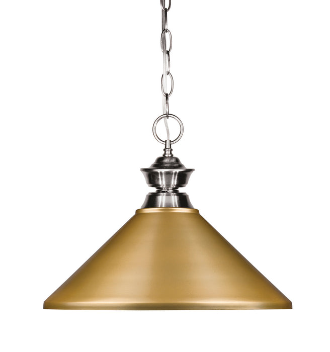 Shark 1 Light Pendant in Brushed Nickel with Satin Gold Shade