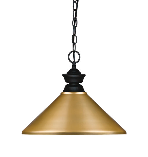 Shark 1 Light Pendant in Matte Black with Satin Gold Shade