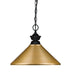 Shark 1 Light Pendant in Matte Black with Satin Gold Shade