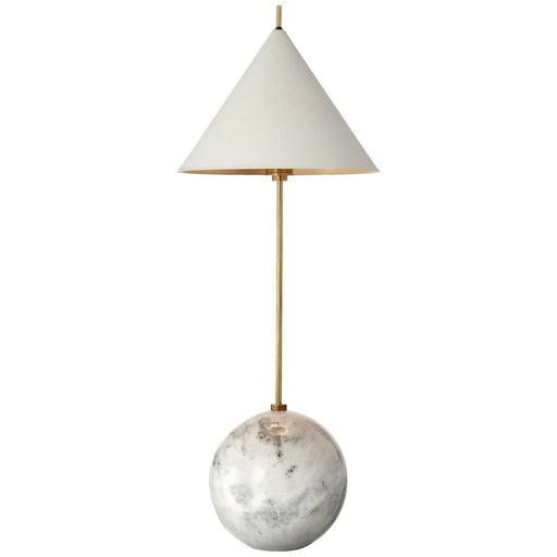 Cleo Orb Base Antique White Shade Table Lamp in Antique-Burnished Brass