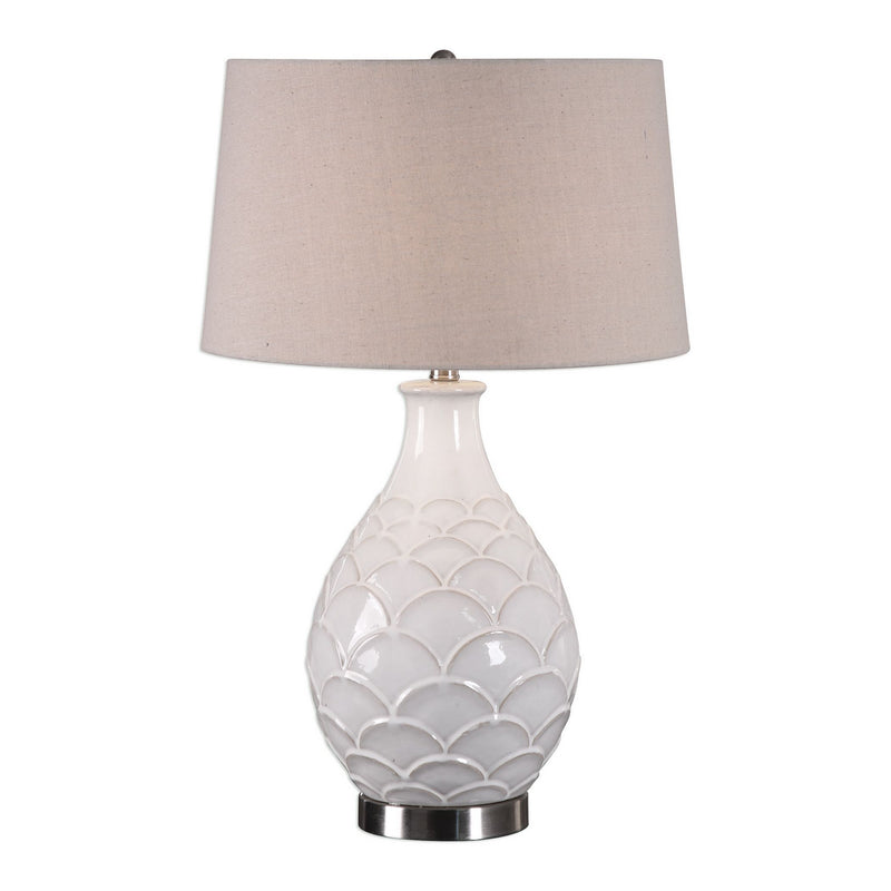 Uttermost's Camellia Glossed White Table Lamp Designed by David Frisch - Lamps Expo