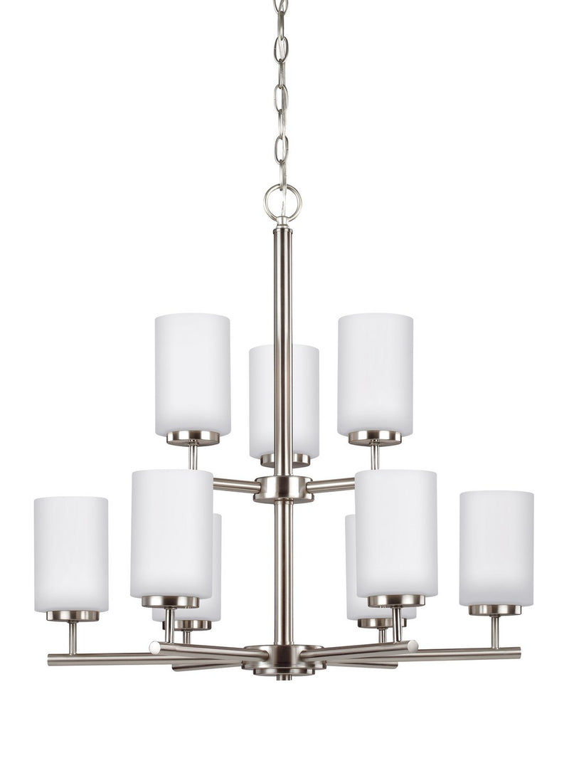 Oslo 9-Light Opal Glass Chandelier in Brushed Nickel