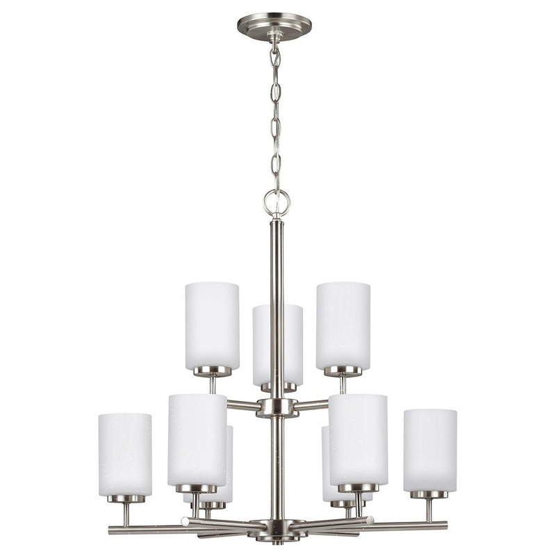 Oslo 9-Light Opal Glass Chandelier in Brushed Nickel