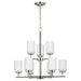 Oslo Nine Light Chandelier in Brushed Nickel