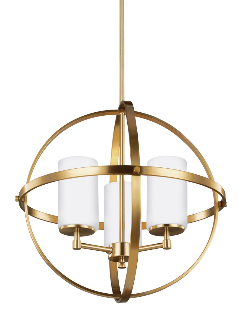 Alturas 3-Light Etched Glass Chandelier in Satin Brass