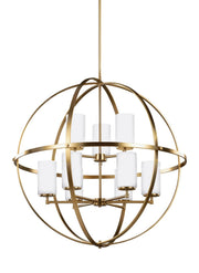 Alturas 9-Light Etched Glass Chandelier in Satin Brass