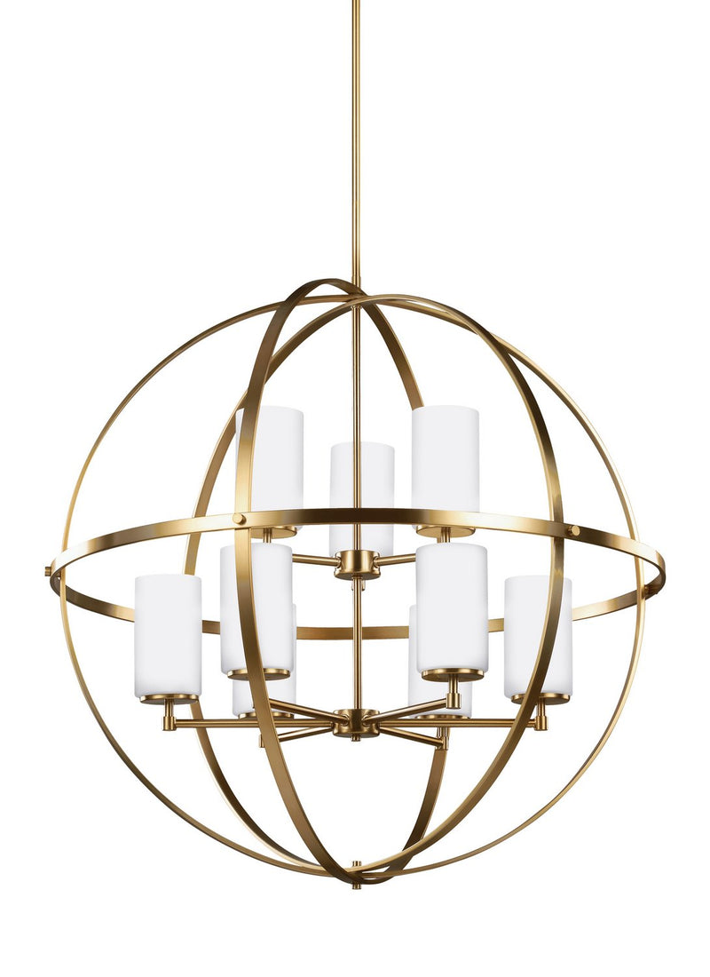 Alturas 9-Light Etched Glass Chandelier in Satin Brass