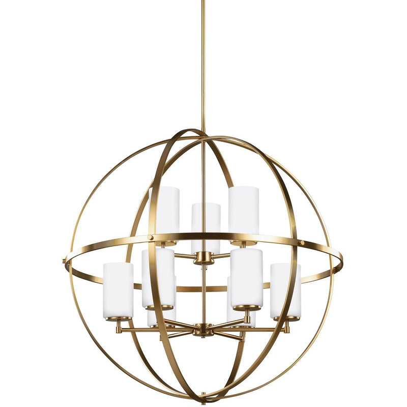 Alturas 9-Light Etched Glass Chandelier in Satin Brass
