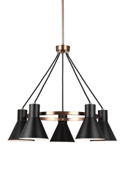 Towner Five Light Chandelier in Satin Brass