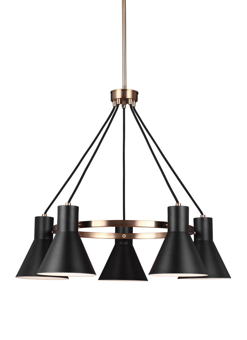 Towner Five Light Chandelier in Satin Brass