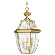 Lancaster Three Light Outdoor Pendant in Polished Brass