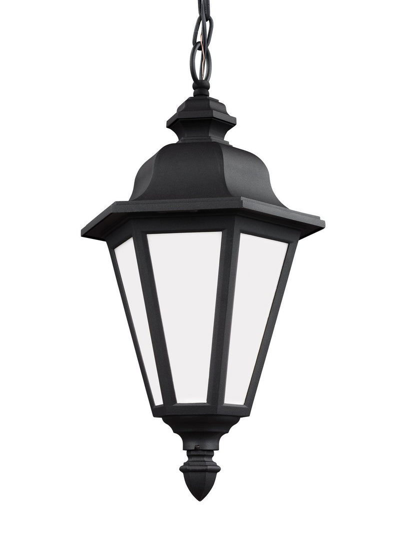 Brentwood Smooth White Glass Outdoor Lantern Pendant in Black