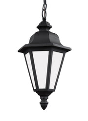 Brentwood Smooth White Glass Outdoor Lantern Pendant in Black