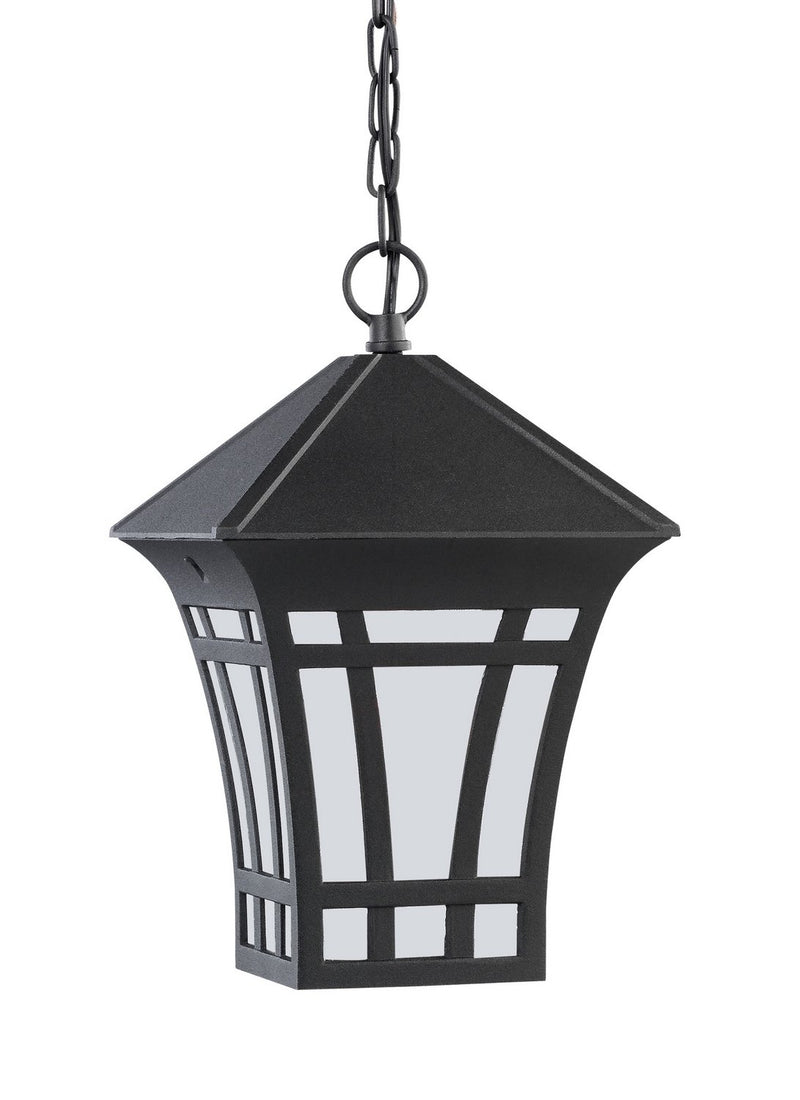 Herrington Etched Glass Outdoor Lantern Pendant in Black
