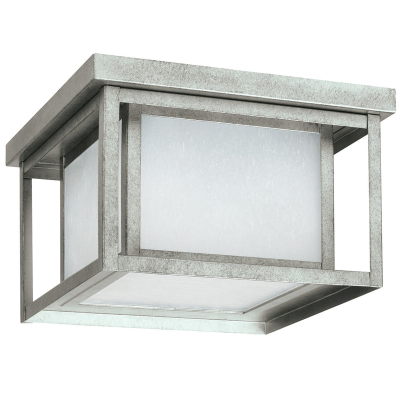 Hunnington 2-Light Etched Seeded Outdoor Flush Mount in Weathered Pewter