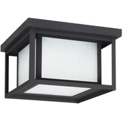 Hunnington 2-Light Etched Seeded Outdoor Flush Mount in Black