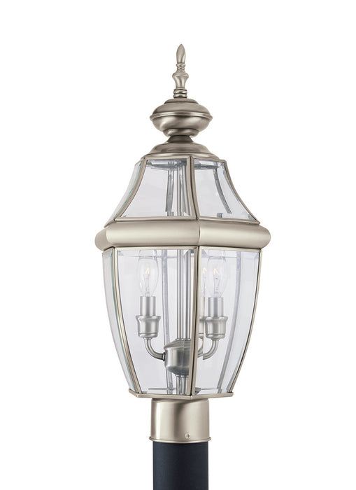 Lancaster Two Light Outdoor Post Lantern in Antique Brushed Nickel