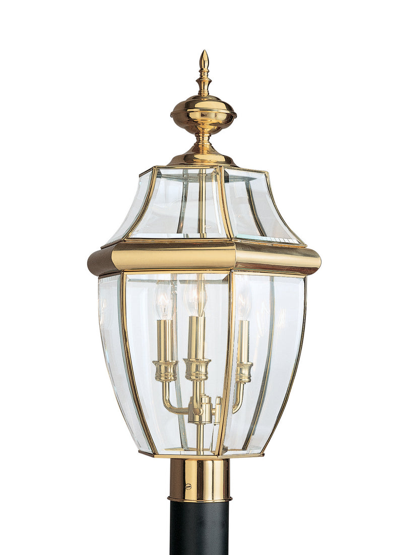 Lancaster Three Light Outdoor Post Lantern in Polished Brass