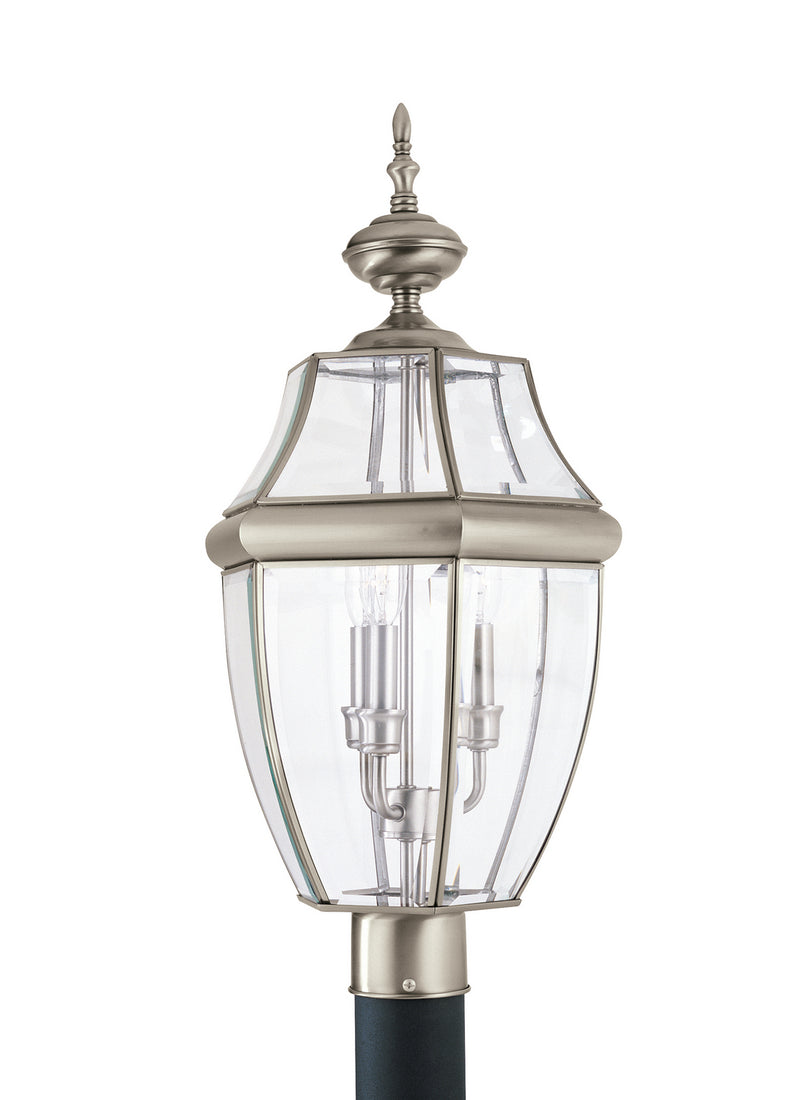 Lancaster Three Light Outdoor Post Lantern in Antique Brushed Nickel