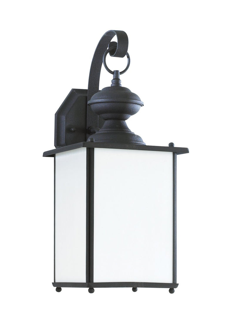 Jamestowne Large Etched White Tiffany Outdoor Wall Lantern in Black