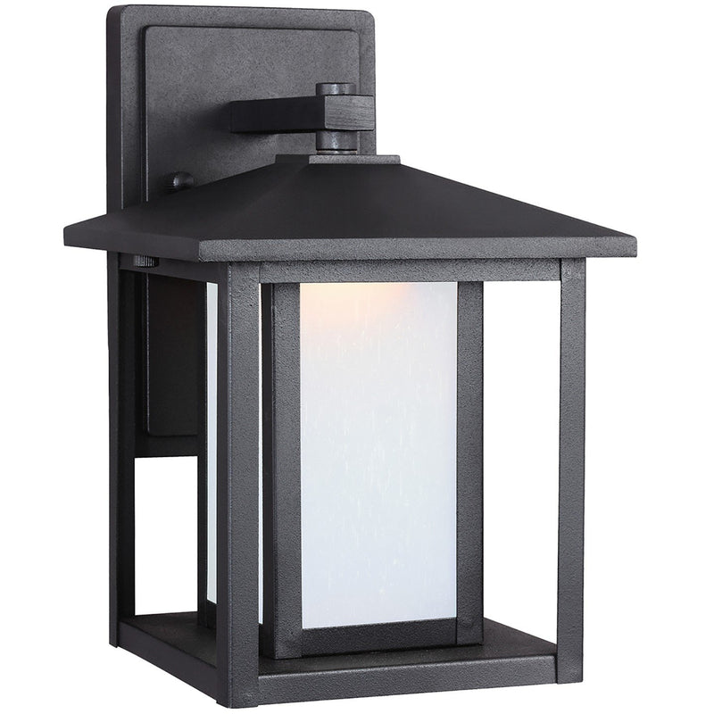Hunnington Small Etched Seeded Outdoor Wall Lantern in Black