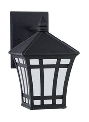 Herrington Small Etched Glass Outdoor Wall Lantern in Black