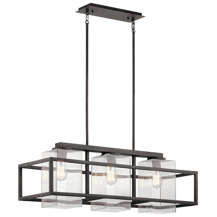 Wright Outdoor Linear Chandelier 3-Light in Weathered Zinc