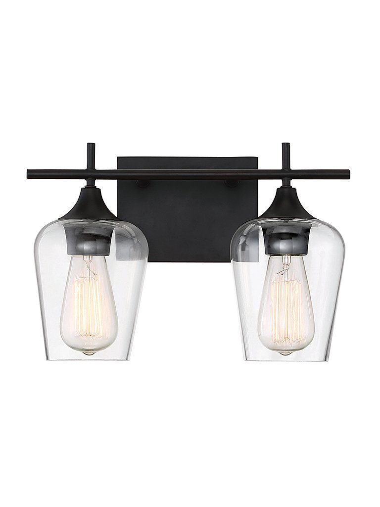 Octave 2-Light Clear Glass Bath Vanity Light in English Bronze