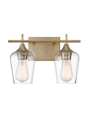 Octave 2-Light Clear Glass Bath Vanity Light in Warm Brass