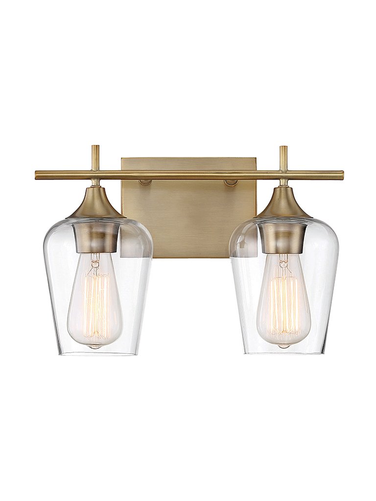 Octave 2-Light Clear Glass Bath Vanity Light in Warm Brass