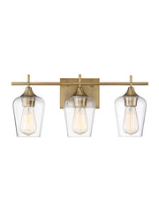Octave 3-Light Clear Glass Bath Vanity Light in Warm Brass