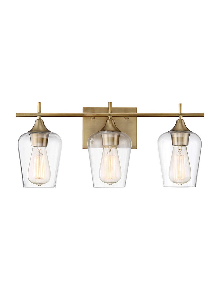 Octave 3-Light Clear Glass Bath Vanity Light in Warm Brass